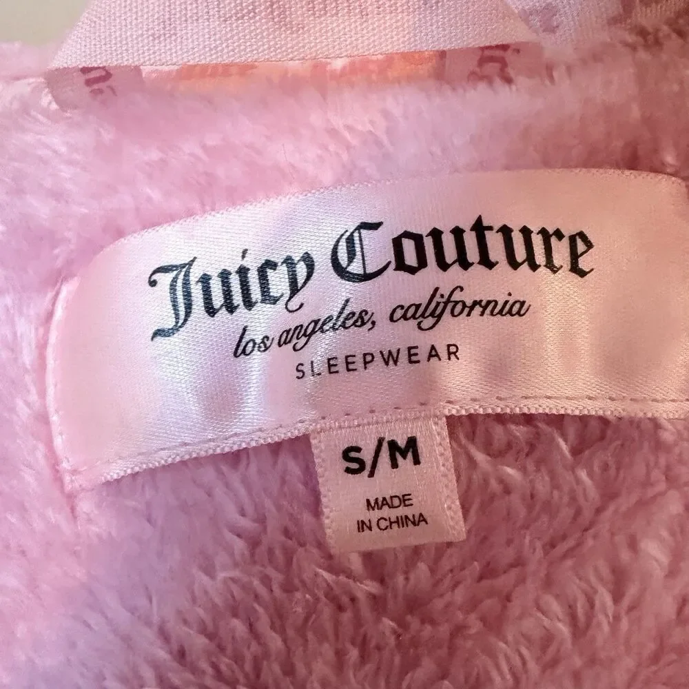 Juicy Couture Pink Plush Hooded Robe S/M Y2K Coquette Velour Spa Loungewear - Picture 3 of 16